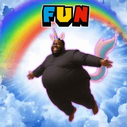 Fun - colorful unicorn meme character with rainbow